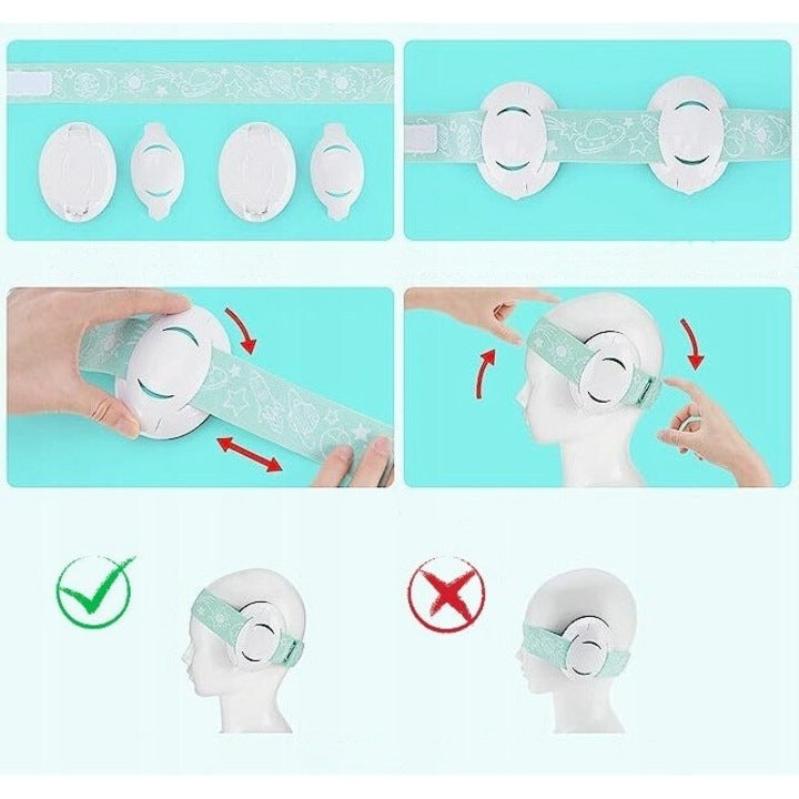 Casti antifonice pentru bebelusi si copii, Zola, cu banda elastica, ajustabile, reduc zgomotul, protejeaza auzul, ergonomice, model spatiu, alb/verde menta Casti antifonice pentru bebelusi si copii, Zola, cu banda elastica, ajustabile, reduc zgomotul, protejeaza auzul, ergonomice, model spatiu, alb/verde menta
